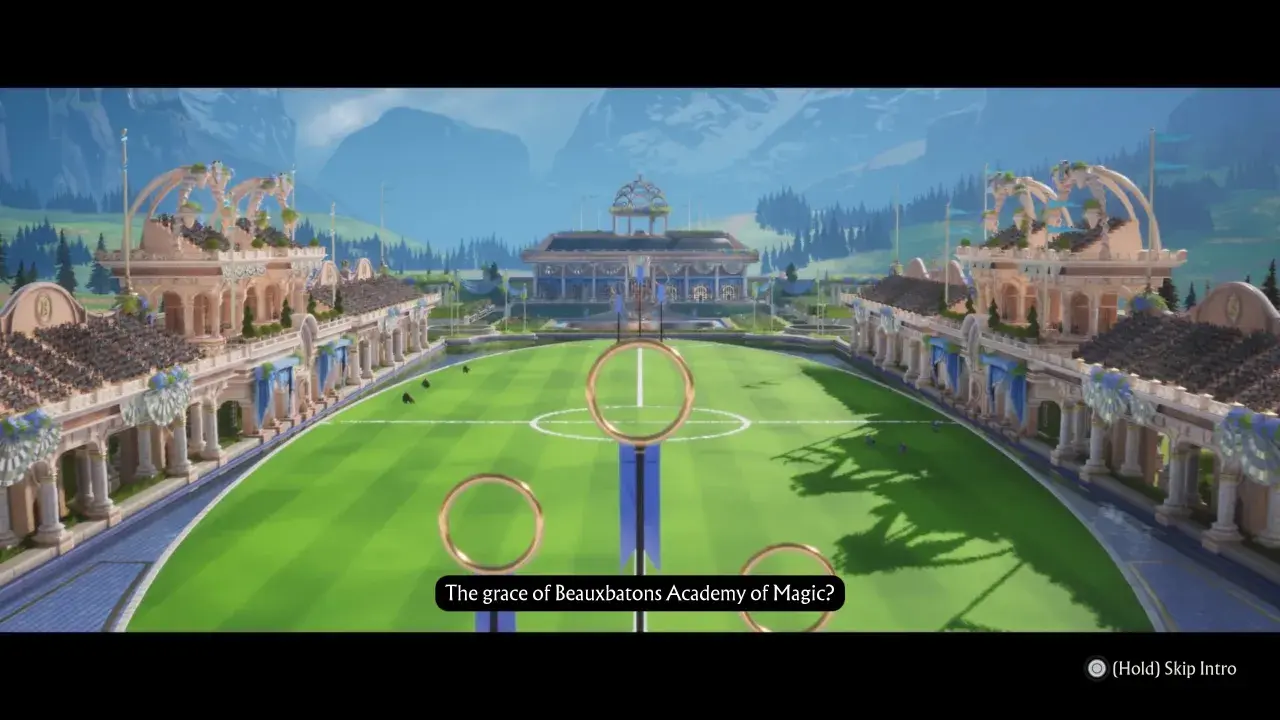Boisko do quidditcha z trybunami Beauxbatons, przygotowane do mistrzostw świata.